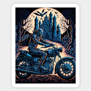 Skeleton Riding Motorbike - Yellow Moon Sticker